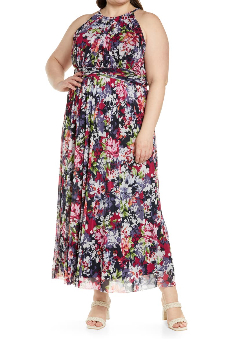 Floral Print Sundress, Main, color, NAVY/ DENIM/ PINK