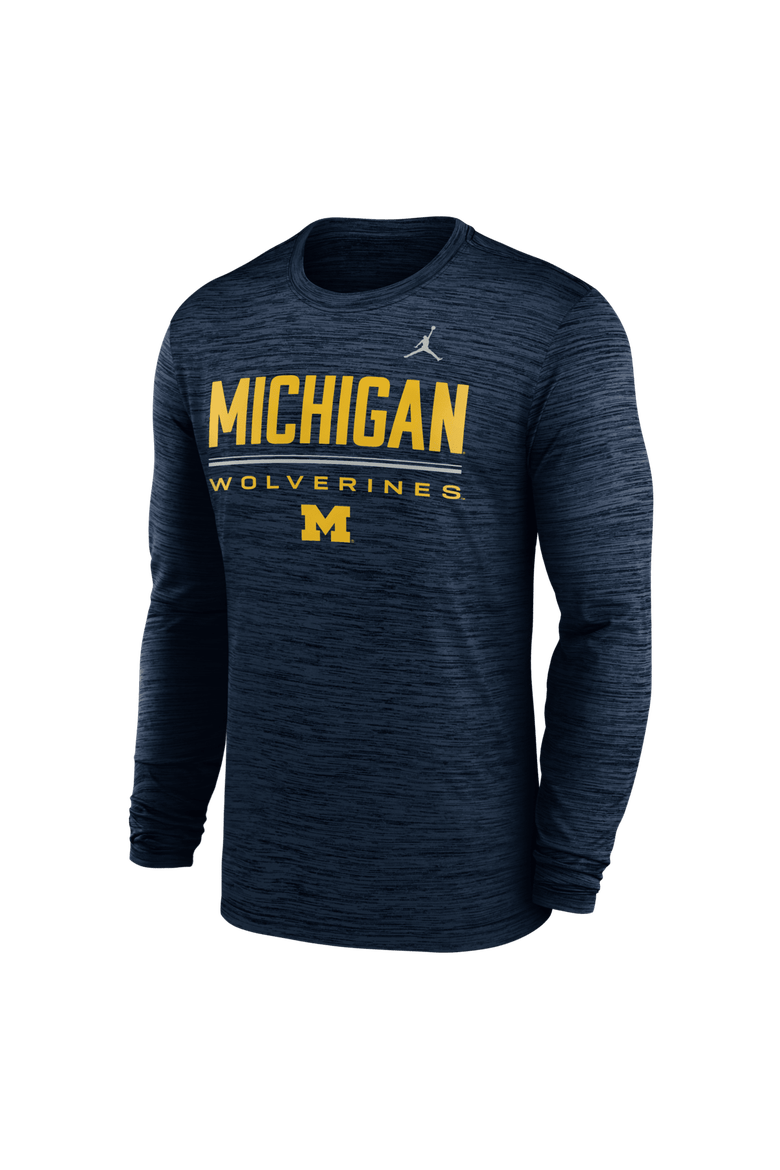 Men's Jordan Brand Navy Michigan Wolverines Sideline Velocity Dri-FIT Long Sleeve T-Shirt, Alternate, color, Navy