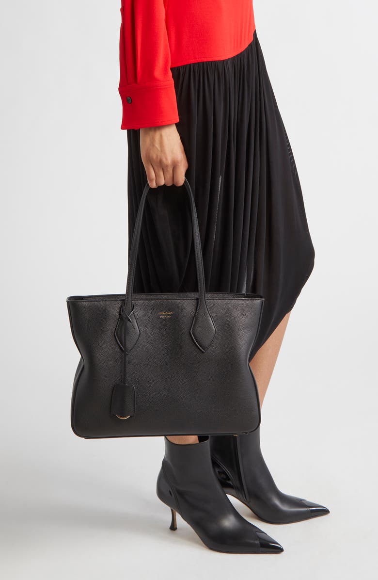 FERRAGAMO Small Star Leather Tote Bag, Alternate, color, Nero Nero