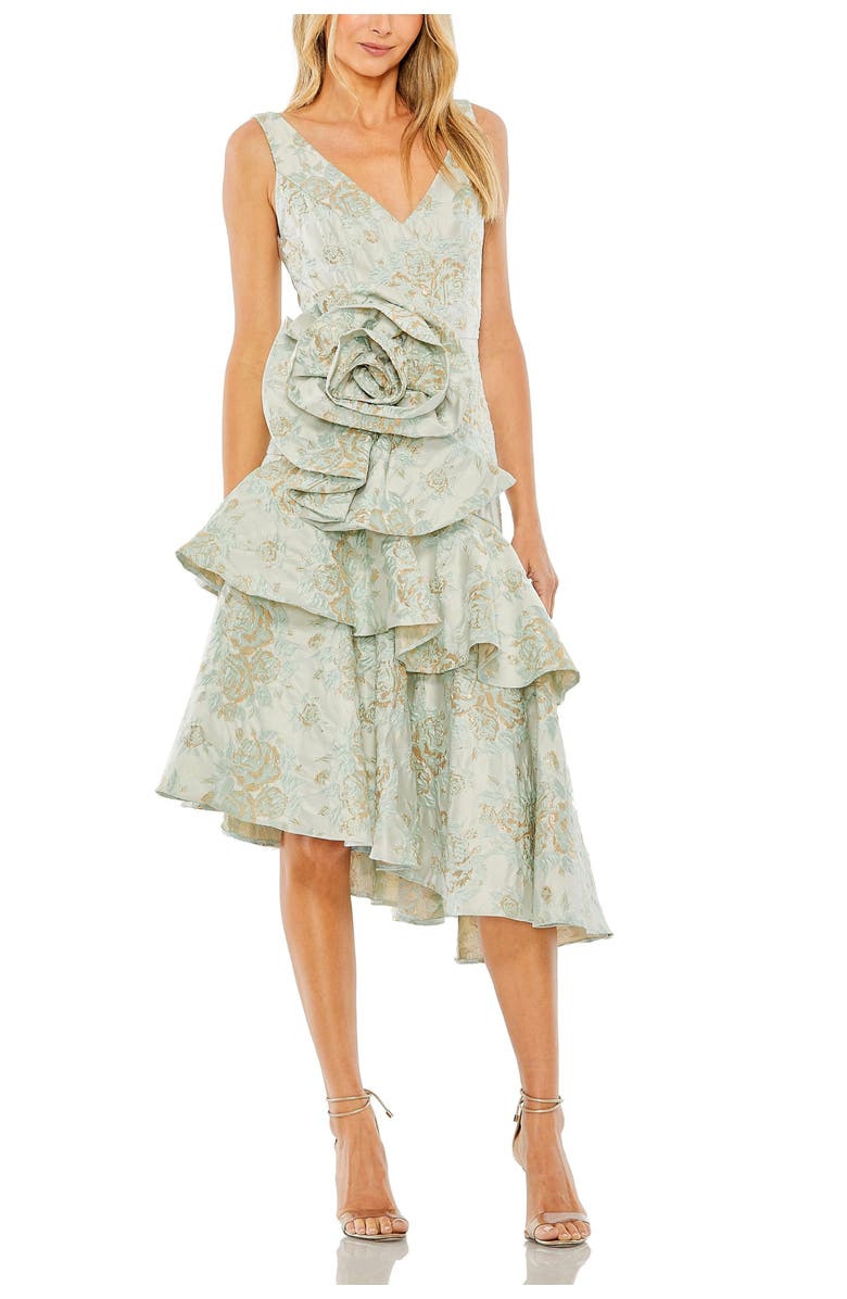 Mac Duggal Rose Detail Asymmetrical Brocade Dress, Main, color, French Blue