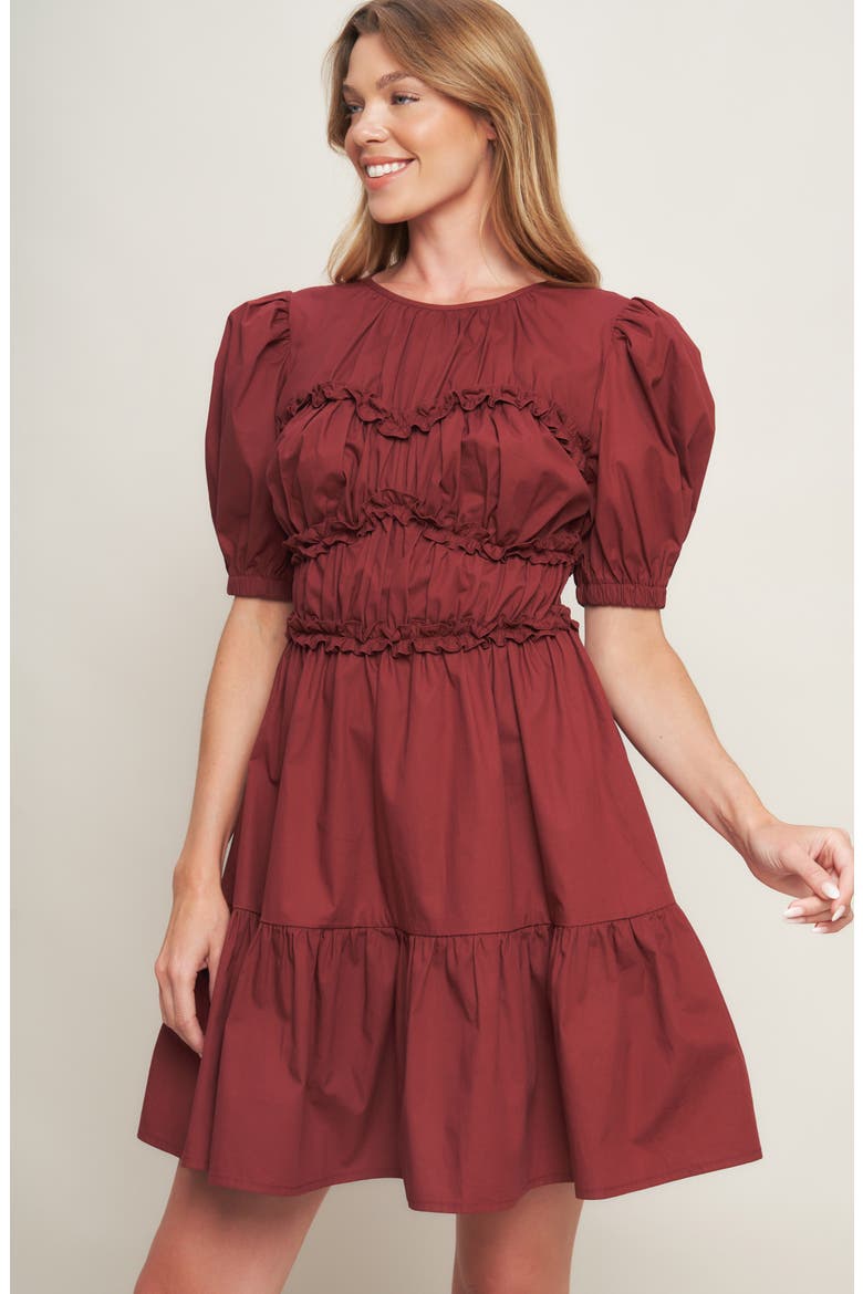 Ruffle Scrunch Puff Sleeve Minidress, Alternate, color, MAROON