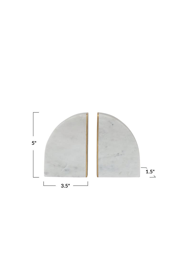 2-Piece Marble Bookends with Brass Inlay, Alternate, color, Gold