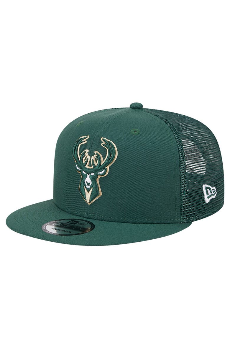 New Era Men's New Era Hunter Green Milwaukee Bucks Evergreen Meshback 9FIFTY Snapback Hat, Main, color, Hunter Green