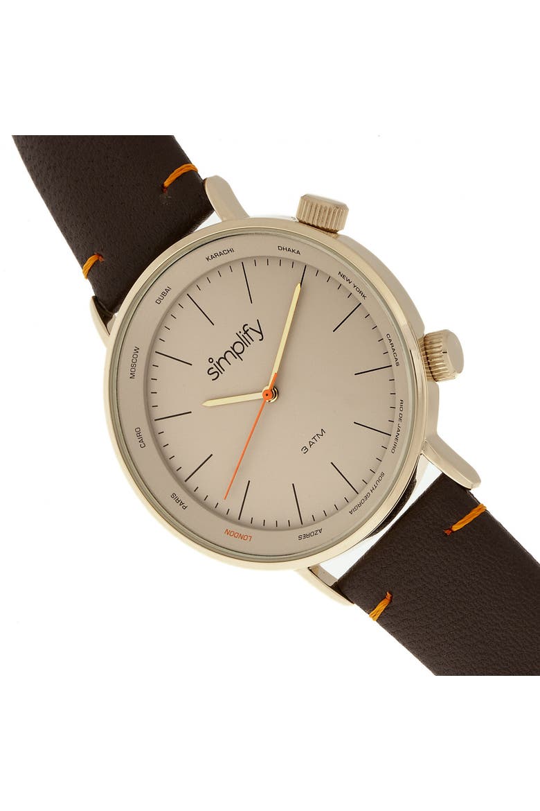 The 3300 Leather-Band Watch, Alternate, color, Dark Brown/Gold