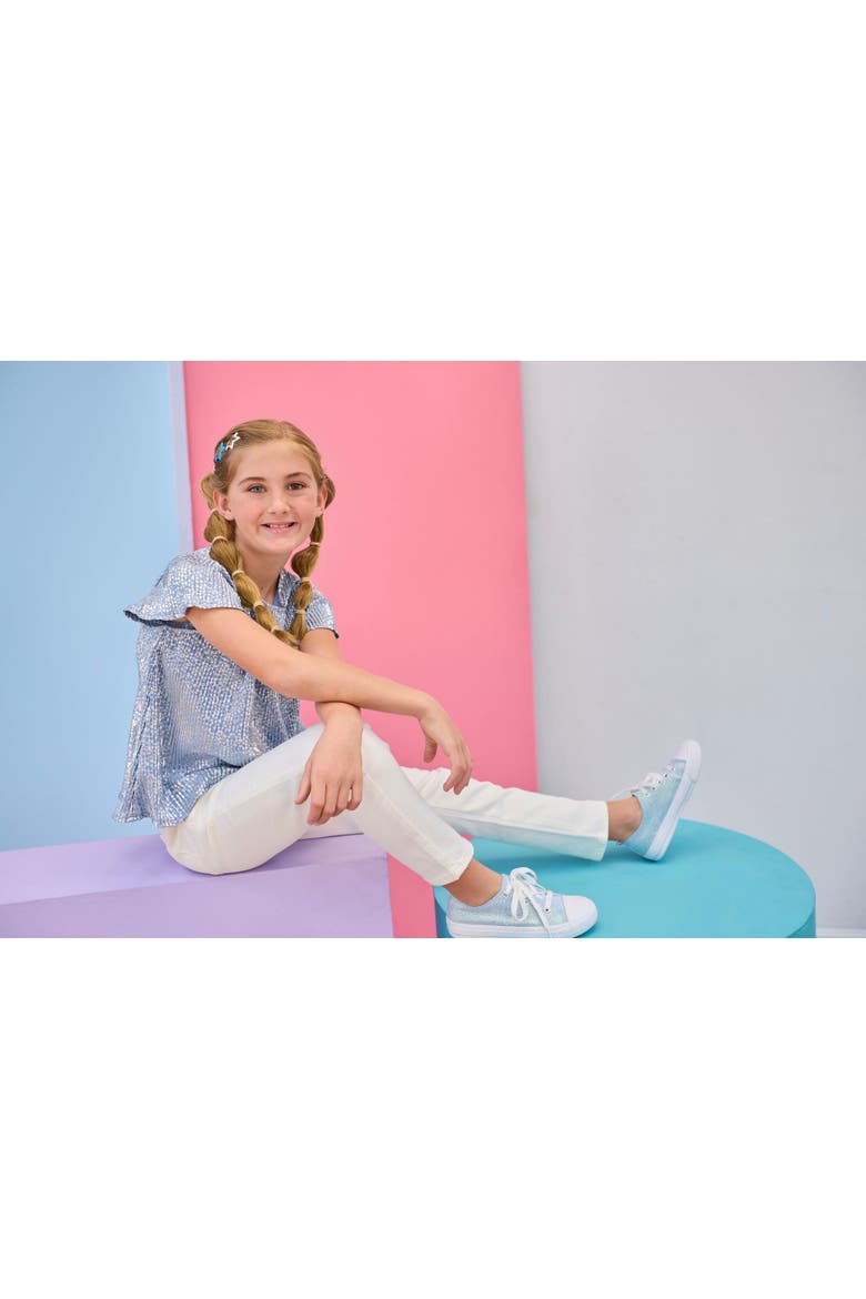 Kids' Metallic Crinkle Top, Alternate, color, Blue Crinkle Stars