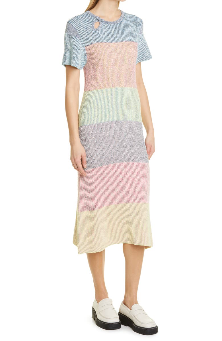 YanYan Rainbow Two Toned Tweed Cheongsam Midi Sweater Dress, Alternate, color,