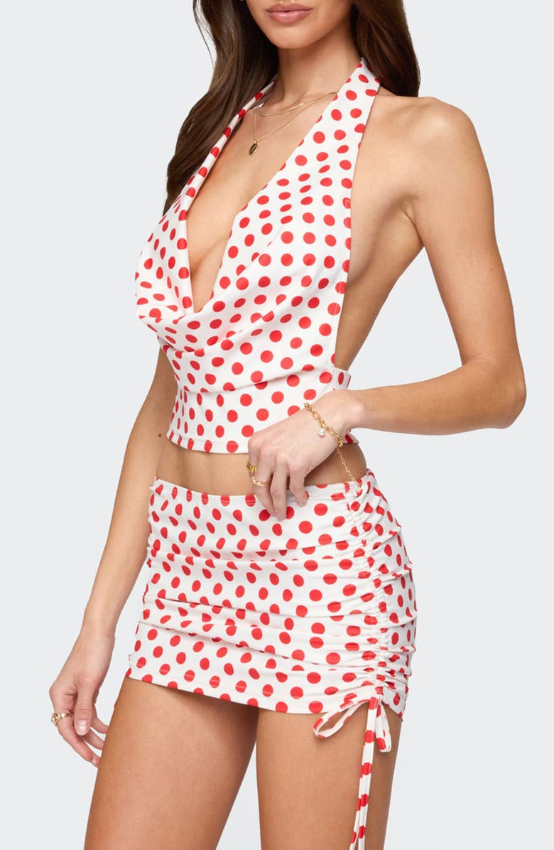 EDIKTED Zoe Polka Dot Halter Top, Alternate, color, Red-And-White