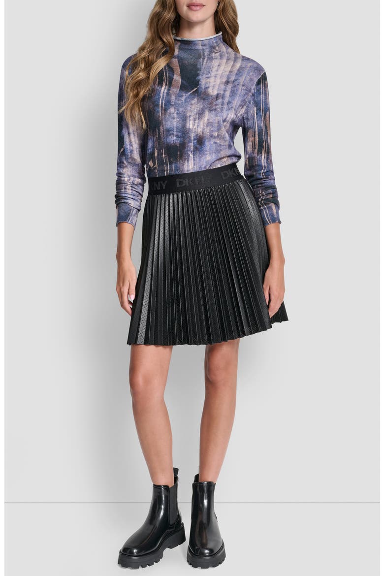 Pleated Faux Leather Miniskirt, Alternate, color, BLACK