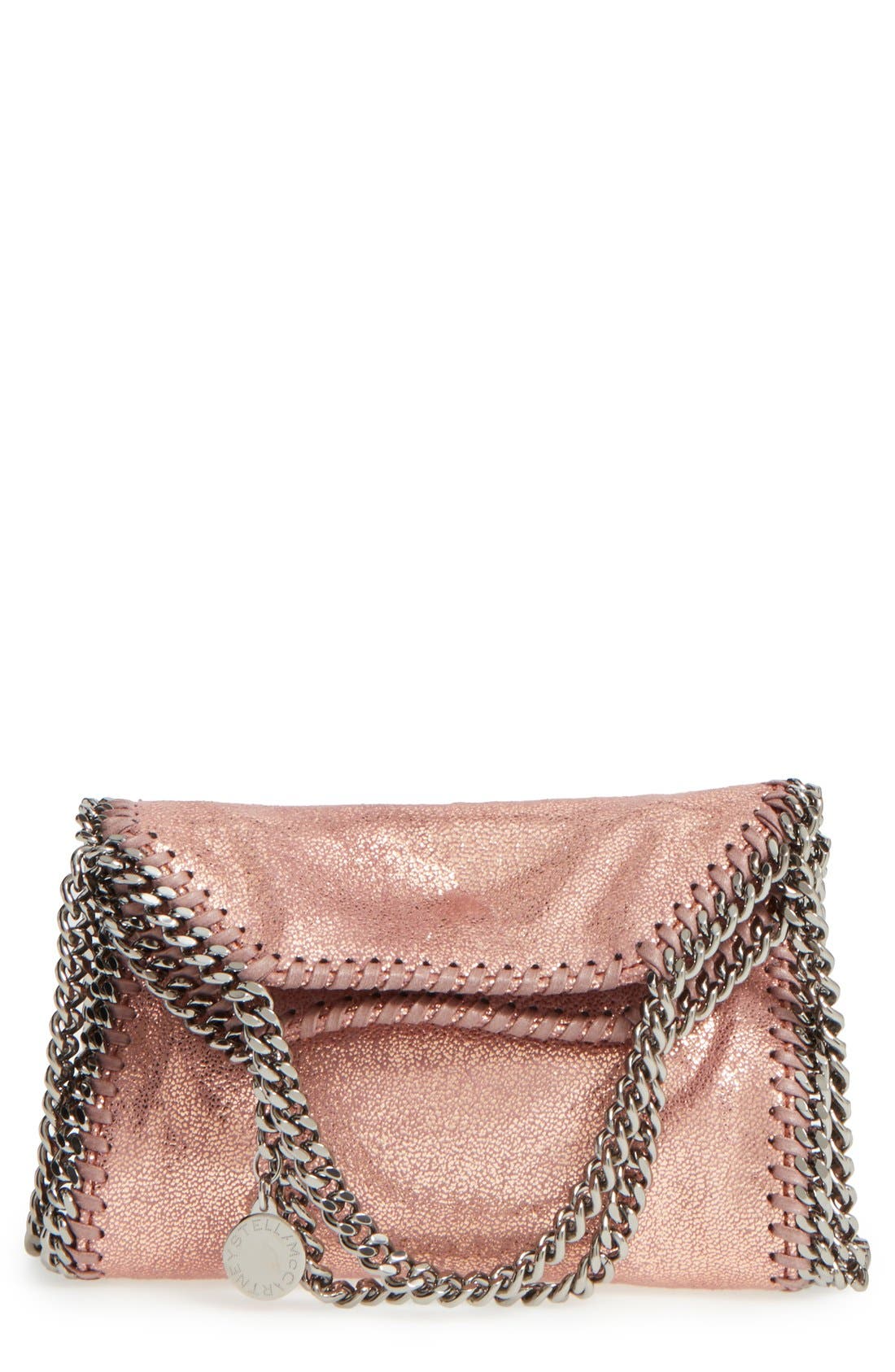 'Tiny Falabella' Metallic Faux Leather Crossbody Bag, Main, color, COPPER/ SILVER