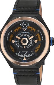 GV2 Stella Solare Power Leather Strap Watch, 44mm