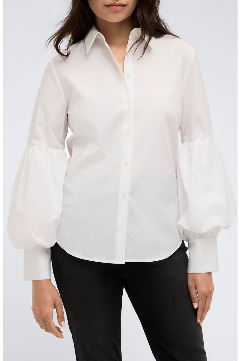Balloon Sleeve Button-Up Shirt, Main, color, PURE WHITE