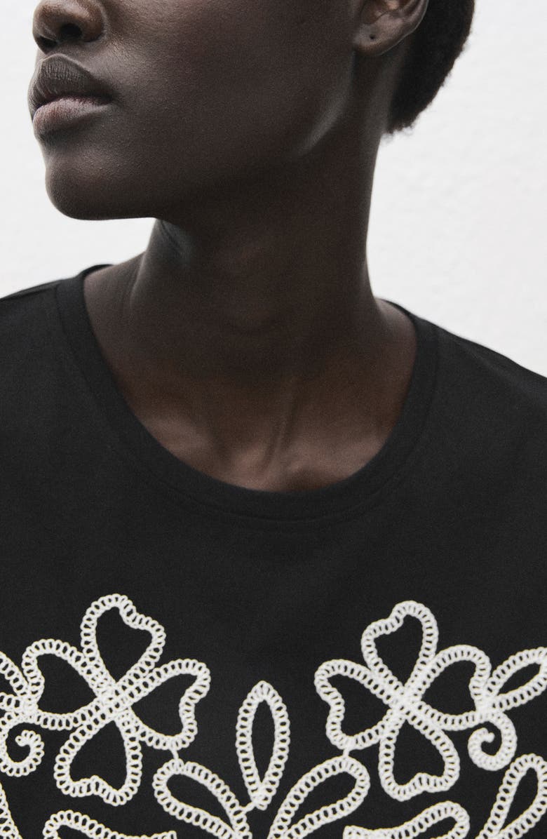 MANGO Floral Embroidered Cotton T-Shirt, Alternate, color, 