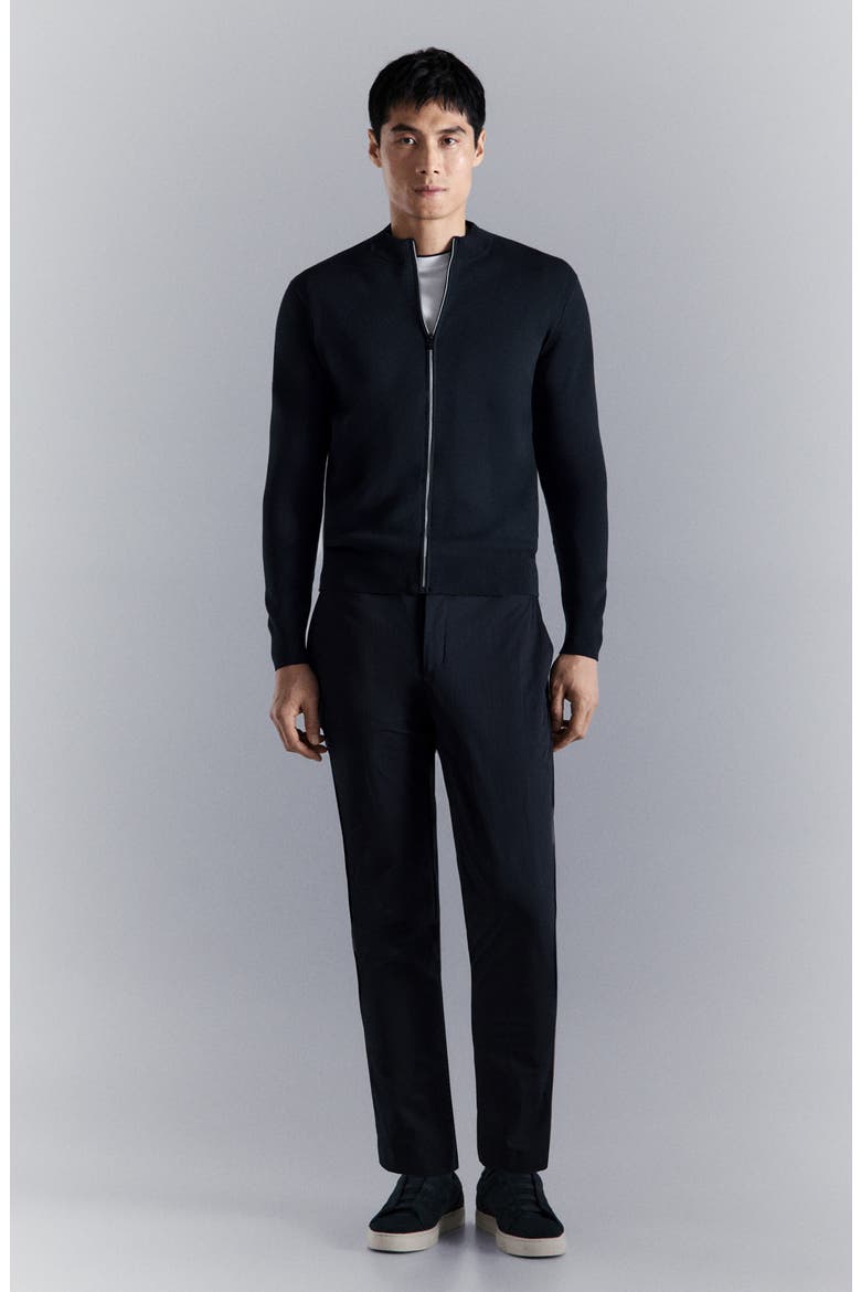 Comfort Stretch Crewneck Zip Cardigan, Alternate, color, NAVY