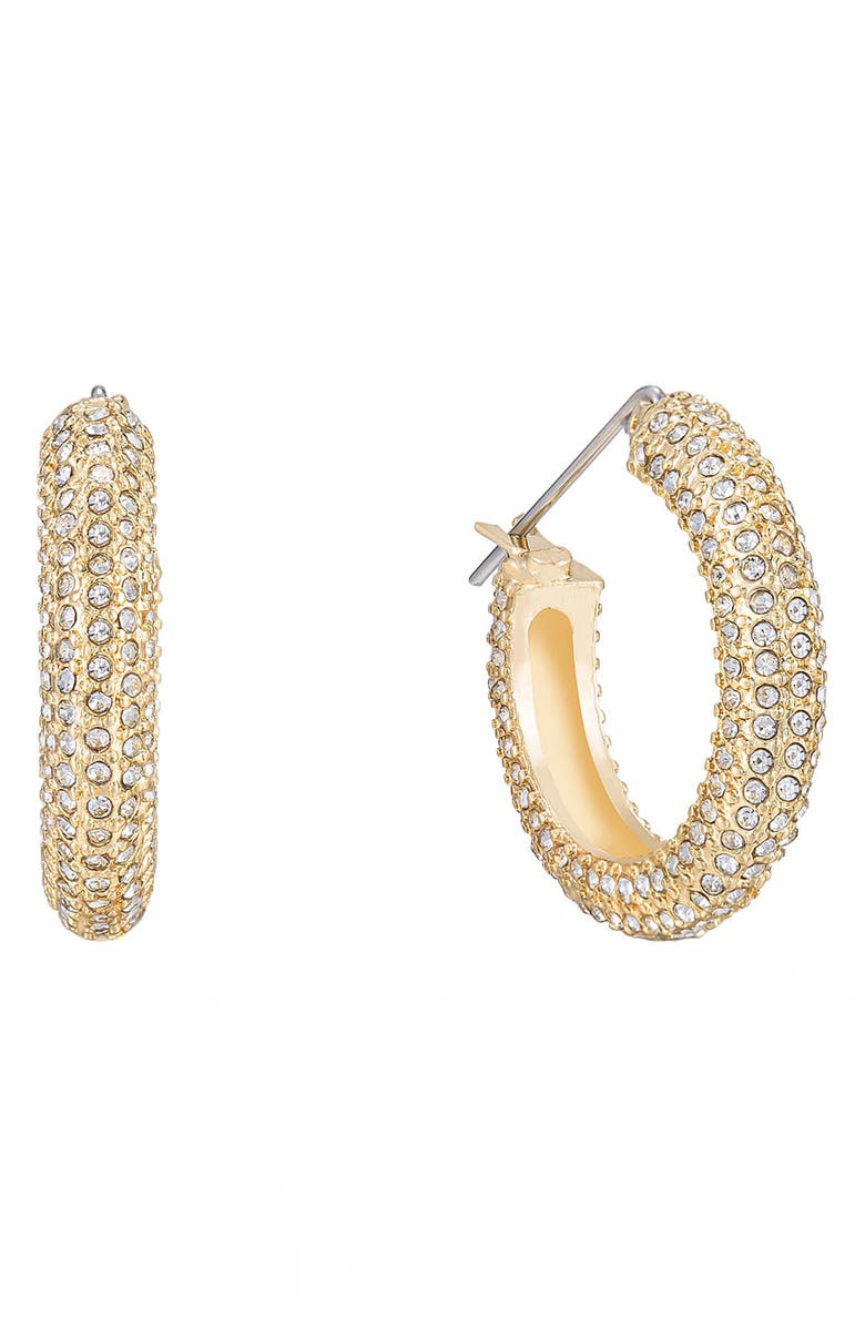 Ettika Crystal Embellished Hoop Earrings, Main, color, Gold