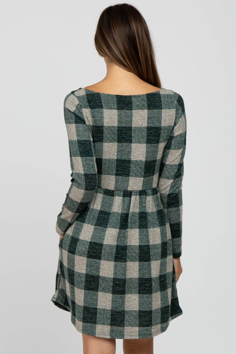 Plaid Knit Dress, Alternate, color, Green