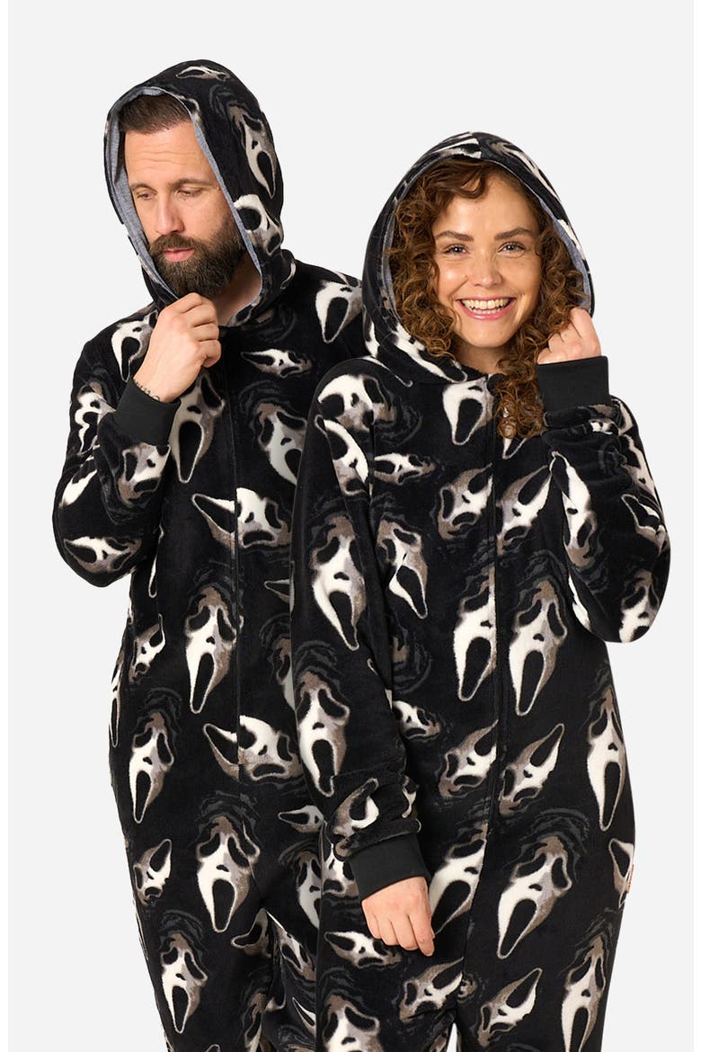 Ghostface Hooded Fleece Jumpsuit, Alternate, color, BLACK