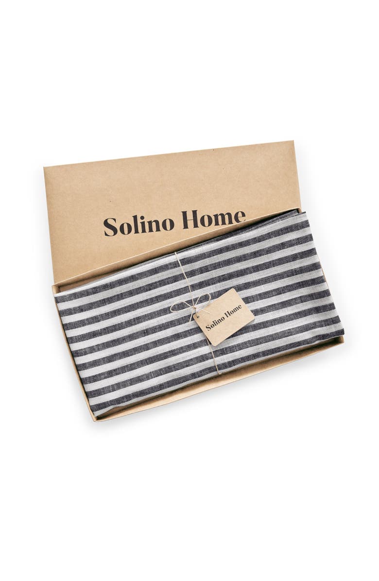 Solino Home Linen Round Tablecloth - Amalfi Stripe, Alternate, color, Black And White