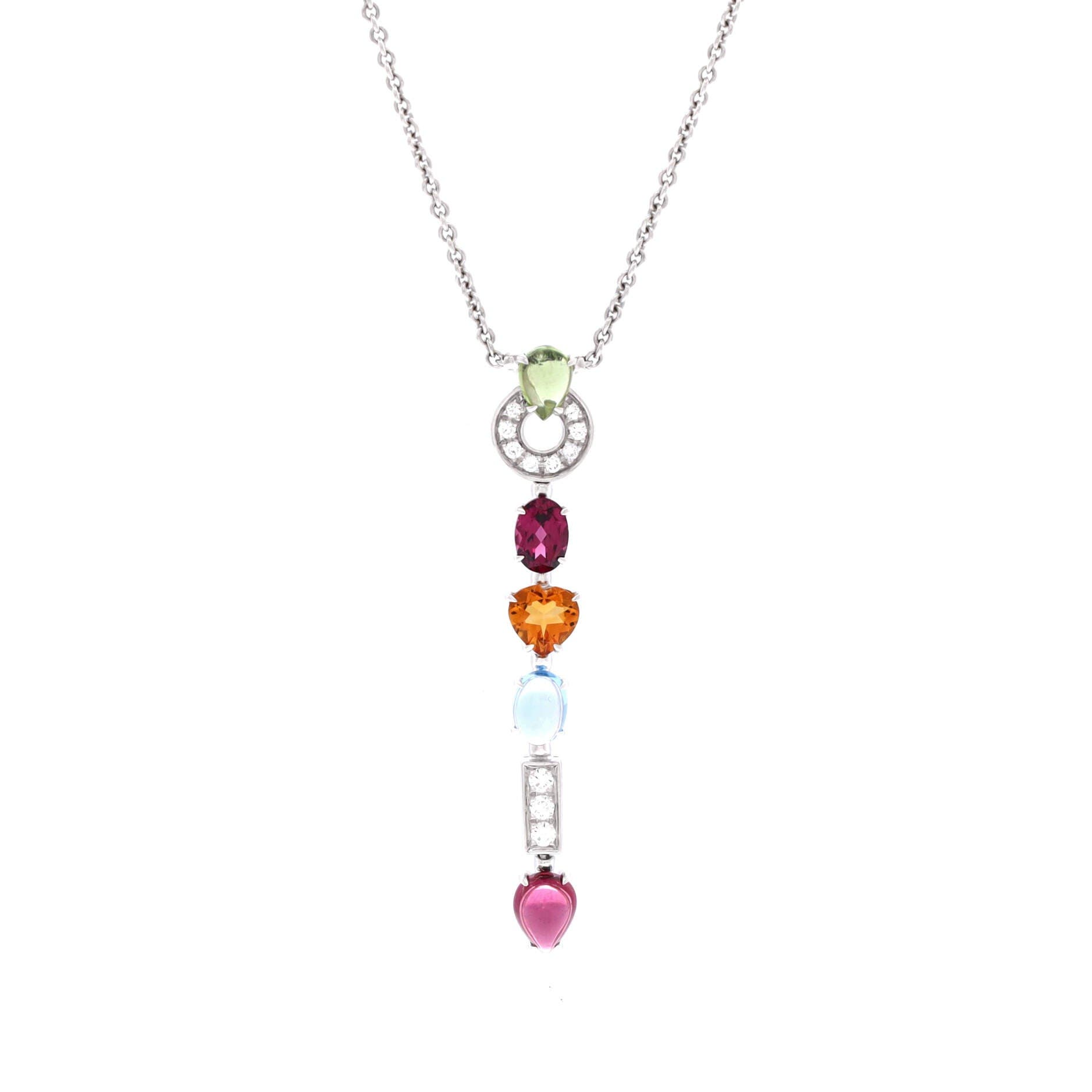 Allegra Drop Pendant Necklace 18K White Gold with Diamonds, Citrine, Peridot, Blue Topaz, Tourmaline and Garnet, Main, color, Metallic Gold