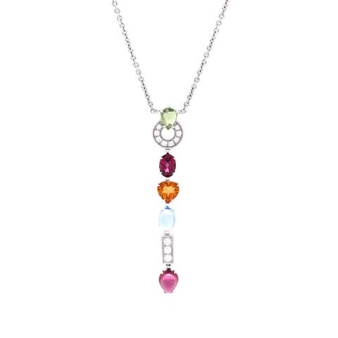 Allegra Drop Pendant Necklace 18K White Gold with Diamonds, Citrine, Peridot, Blue Topaz, Tourmaline and Garnet