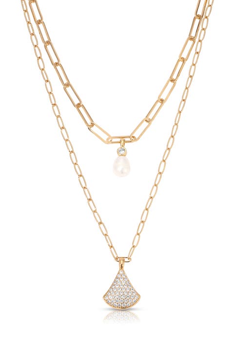 Layered Teardrop & Freshwater Pearl Charm Necklace