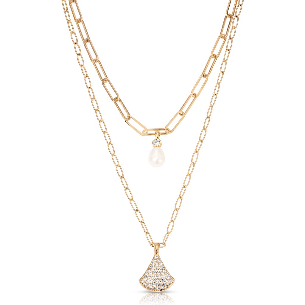 Ettika Layered Teardrop & Freshwater Pearl Charm Necklace In Gold
