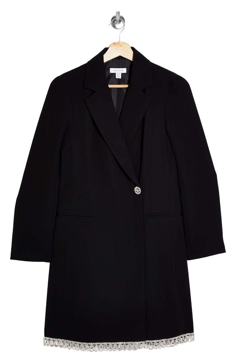 Topshop Diamante Trim Long Sleeve Blazer Minidress, Alternate, color, 