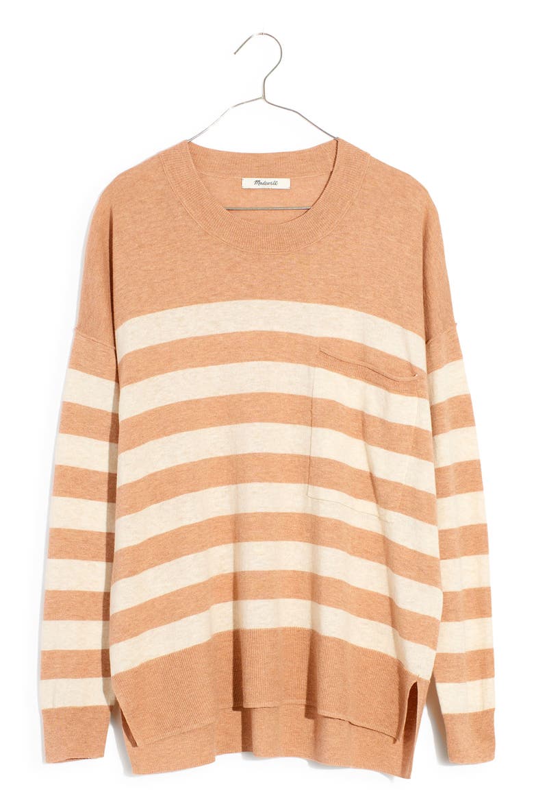 Lightweight Stripe Pocket Sweater, Alternate, color, HEATHER TERRACOTTA