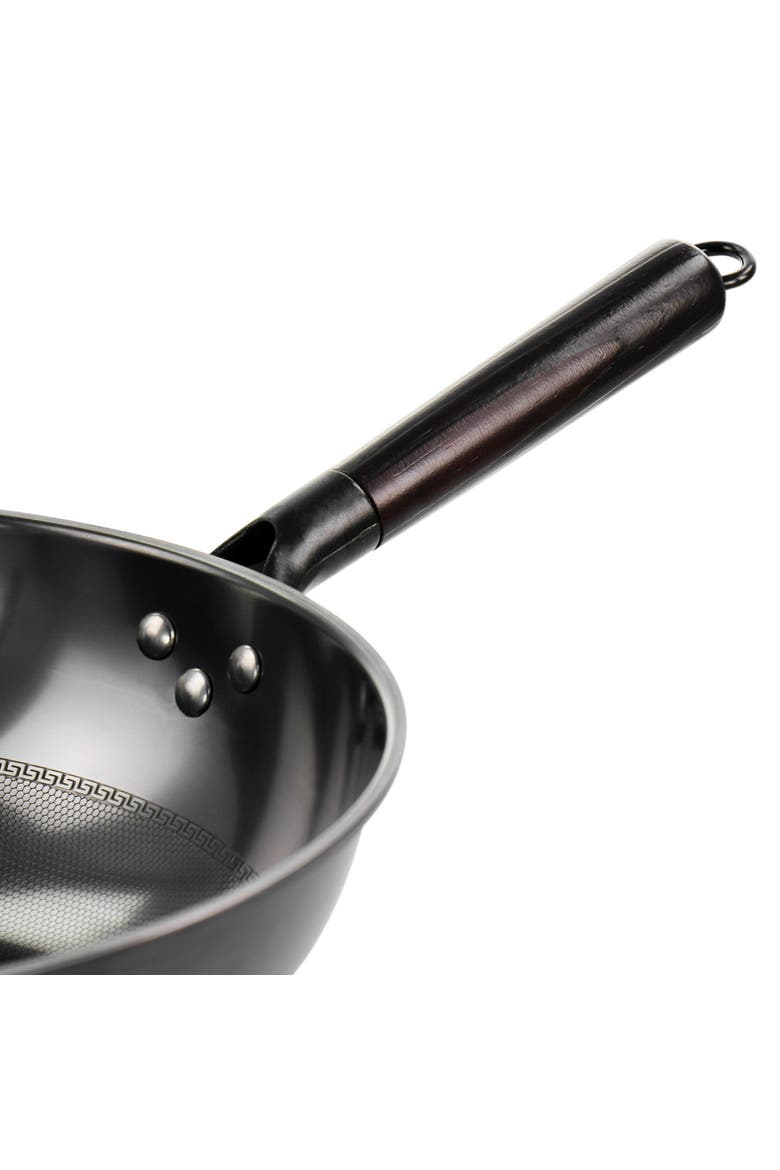 Debossed 13 Inch Heavy Gauge Carbon Steel Wok, Alternate, color, Black