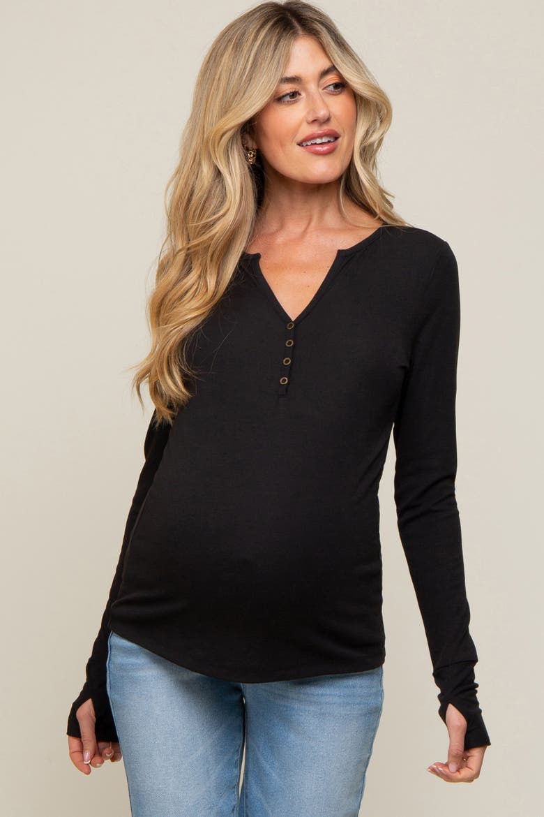 Button Front Long Sleeve Top, Main, color, Black