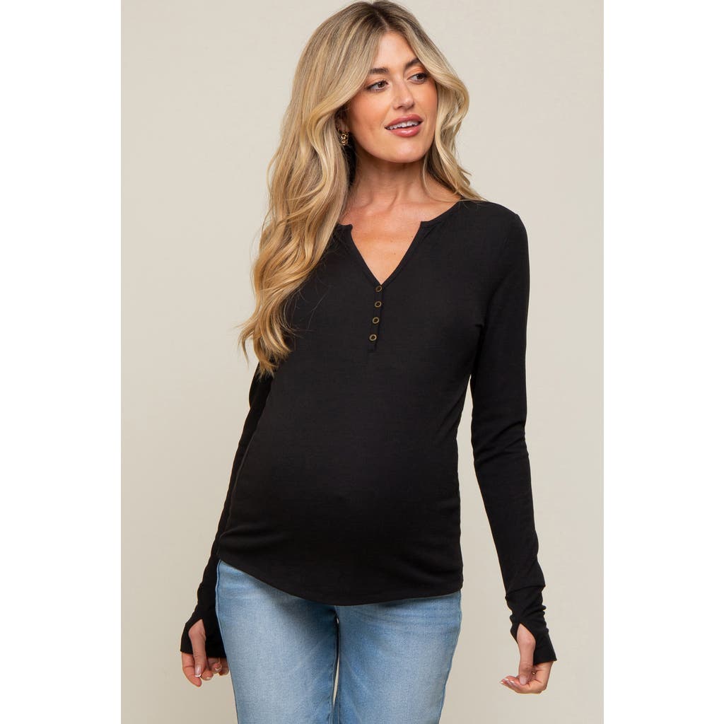 Pinkblush Button Front Long Sleeve Top In Black