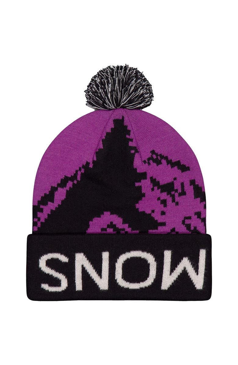 Mons Royale Mtn Pixel Merino Pom Pom Beanie, Alternate, color, Purple Bolt/Black