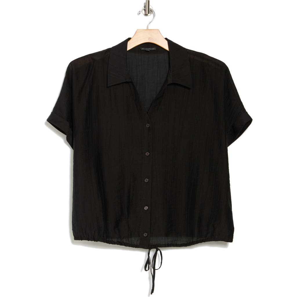 ADRIANNA PAPELL ADRIANNA PAPELL SHORT SLEEVE TIE FRONT BUTTON-UP SHIRT