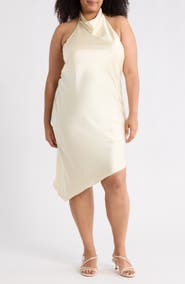 Renee C Halter Neck Asymmetric Satin Dress