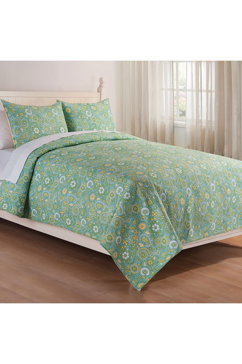 Samara Cotton Cotton Quilt Set  - Reversible and Machine Washable, Main, color, Green