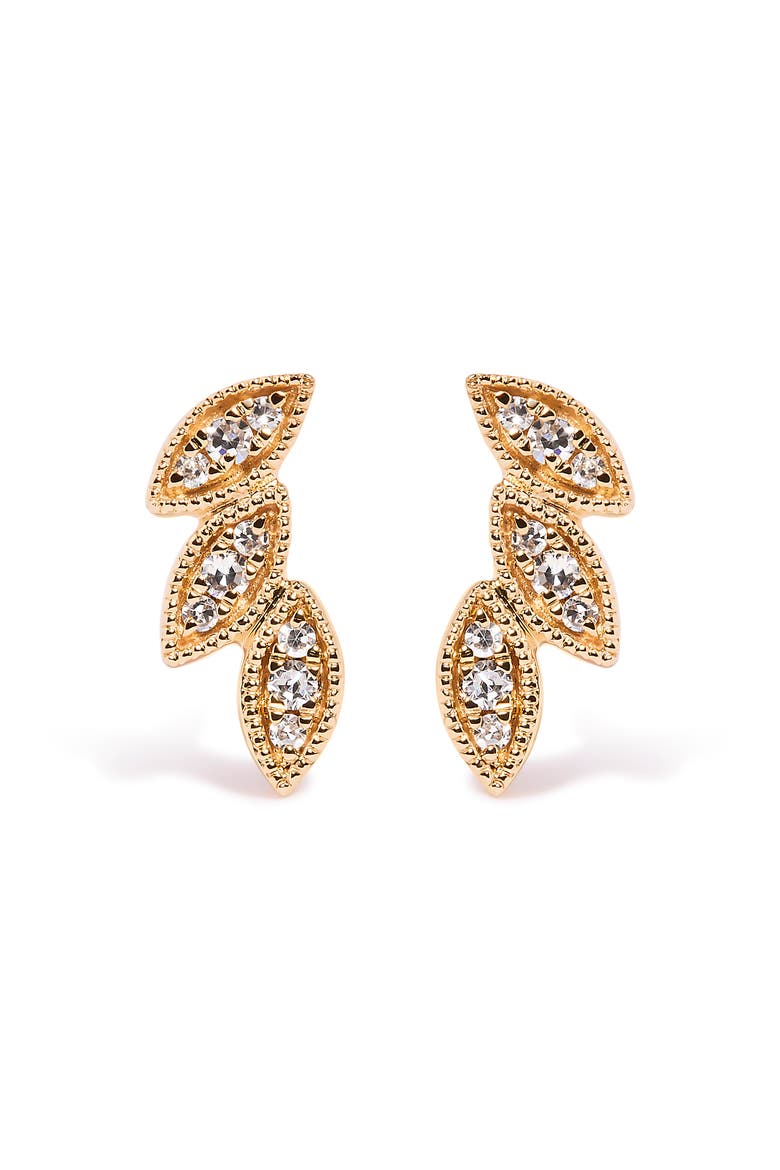 10K Yellow Gold 1/10 Cttw Diamond Triple Leaf Stud Earring, Main, color, Yellow