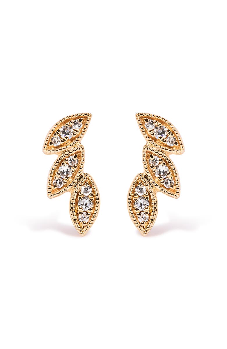 Haus of Brilliance 10K Yellow Gold 1/10 Cttw Diamond Triple Leaf Stud Earring, Main, color, Yellow