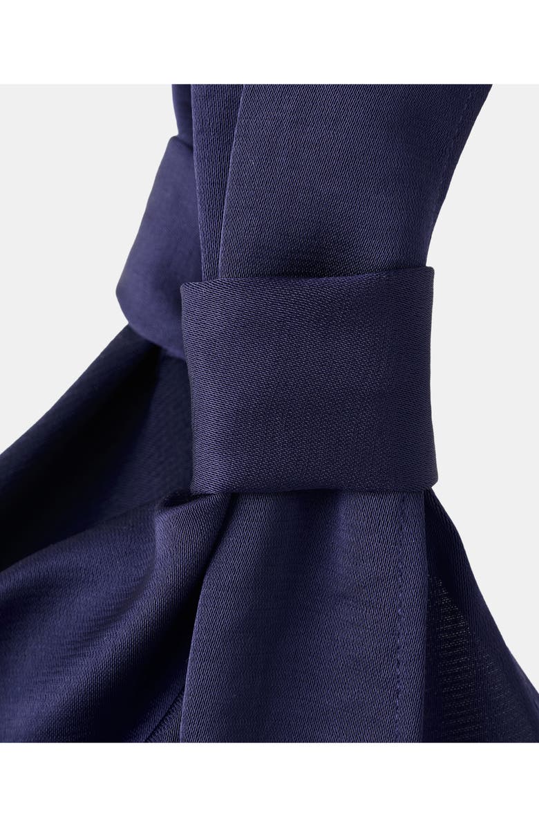 MANGO Safira One-Shoulder Side Ruched Satin Dress, Alternate, color, Night Blue