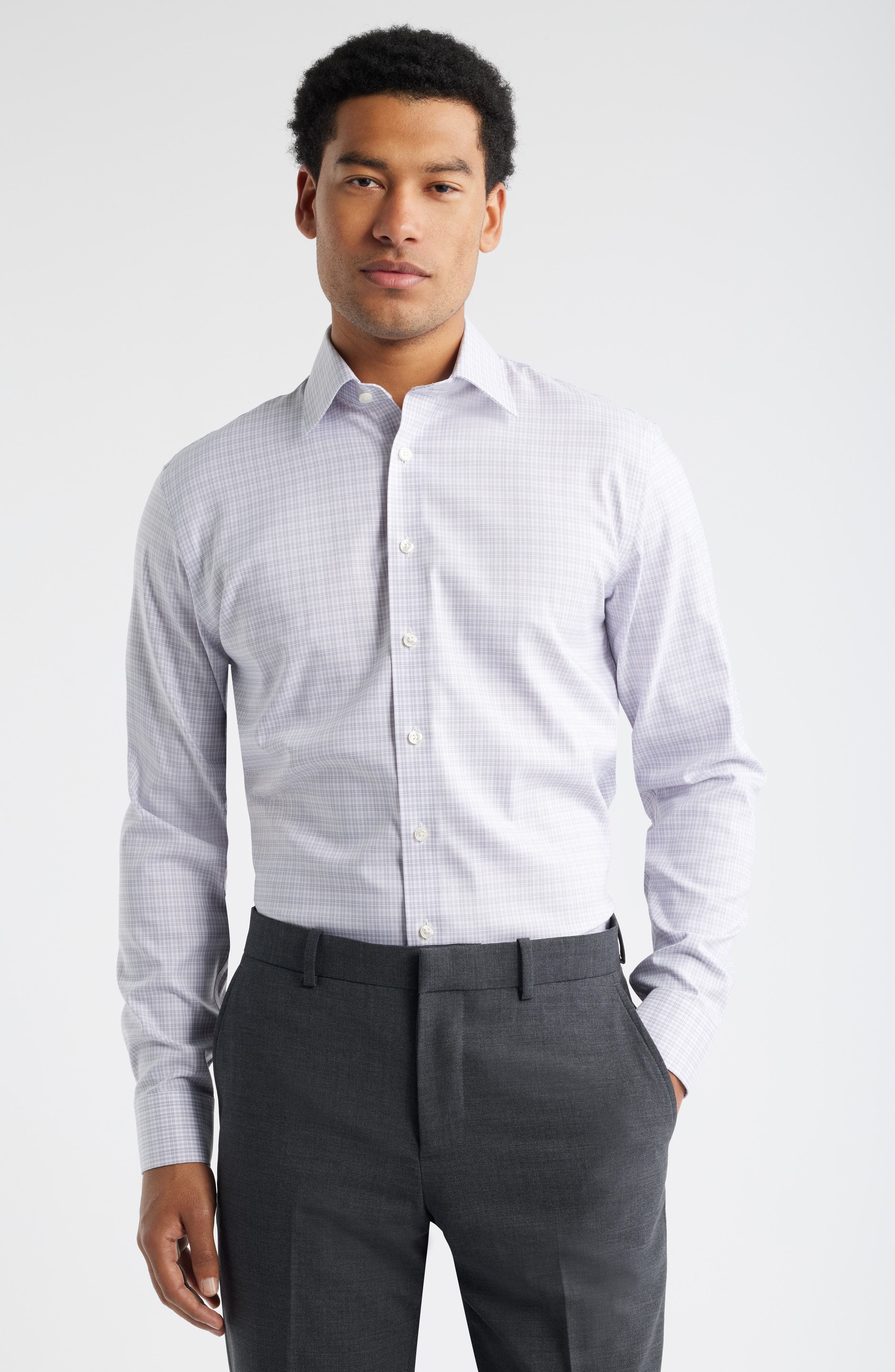 Nordstrom Trim Fit Plaid Premium Performance Dress Shirt