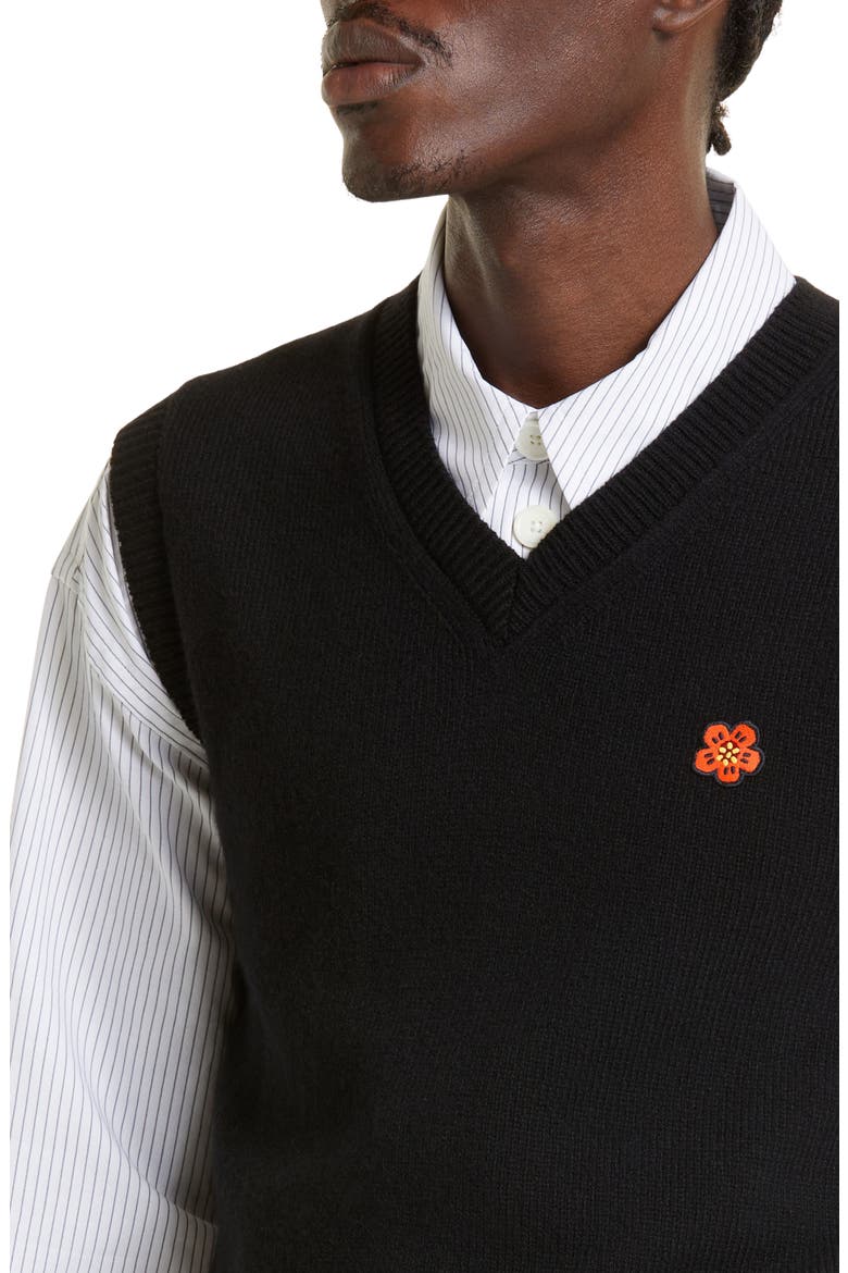KENZO Embroidered Boke Flower Crest V-Neck Wool Sweater Vest (Men