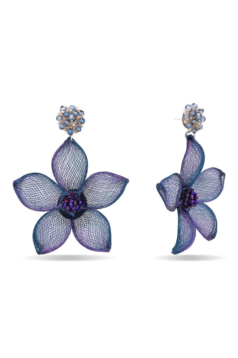 Evangeline Floral Woven Earrings, Main, color, BLUE