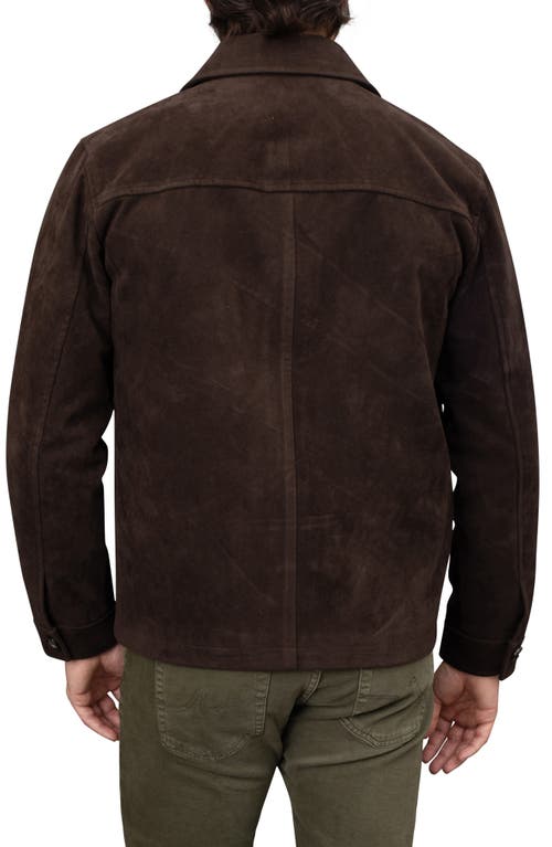 Shop Bagatelle Faux Nubuck Trucker Jacket In Chocolate