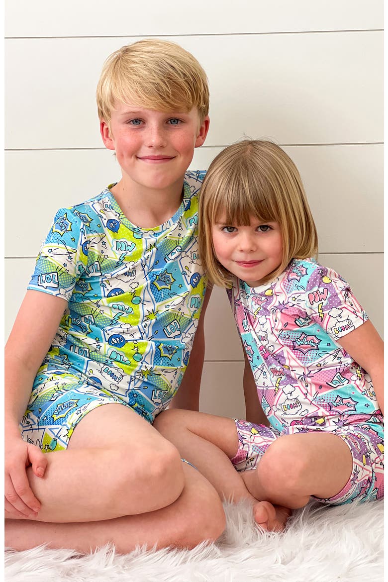 Kids' Comic Purple Fitted Two-Piece Pajamas, Alternate, color, COMIC