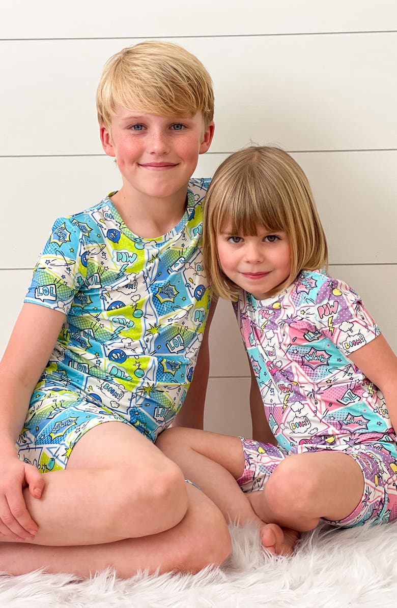 Bellabu Bear Kids' Comic Purple Fitted Two-Piece Pajamas, Alternate, color,