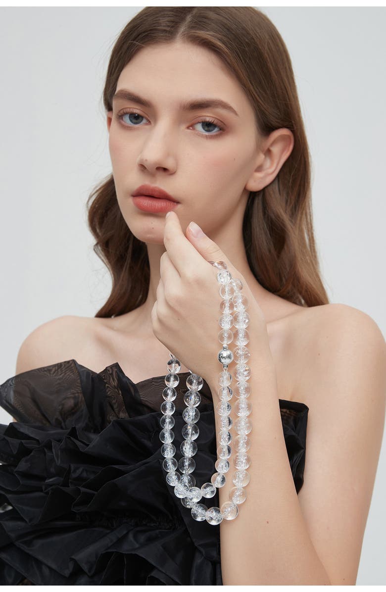 Classicharms Frostnova Azeztulite Clear Phantom Large Crystal Sphere Necklace-14mm, Alternate, color, Silver