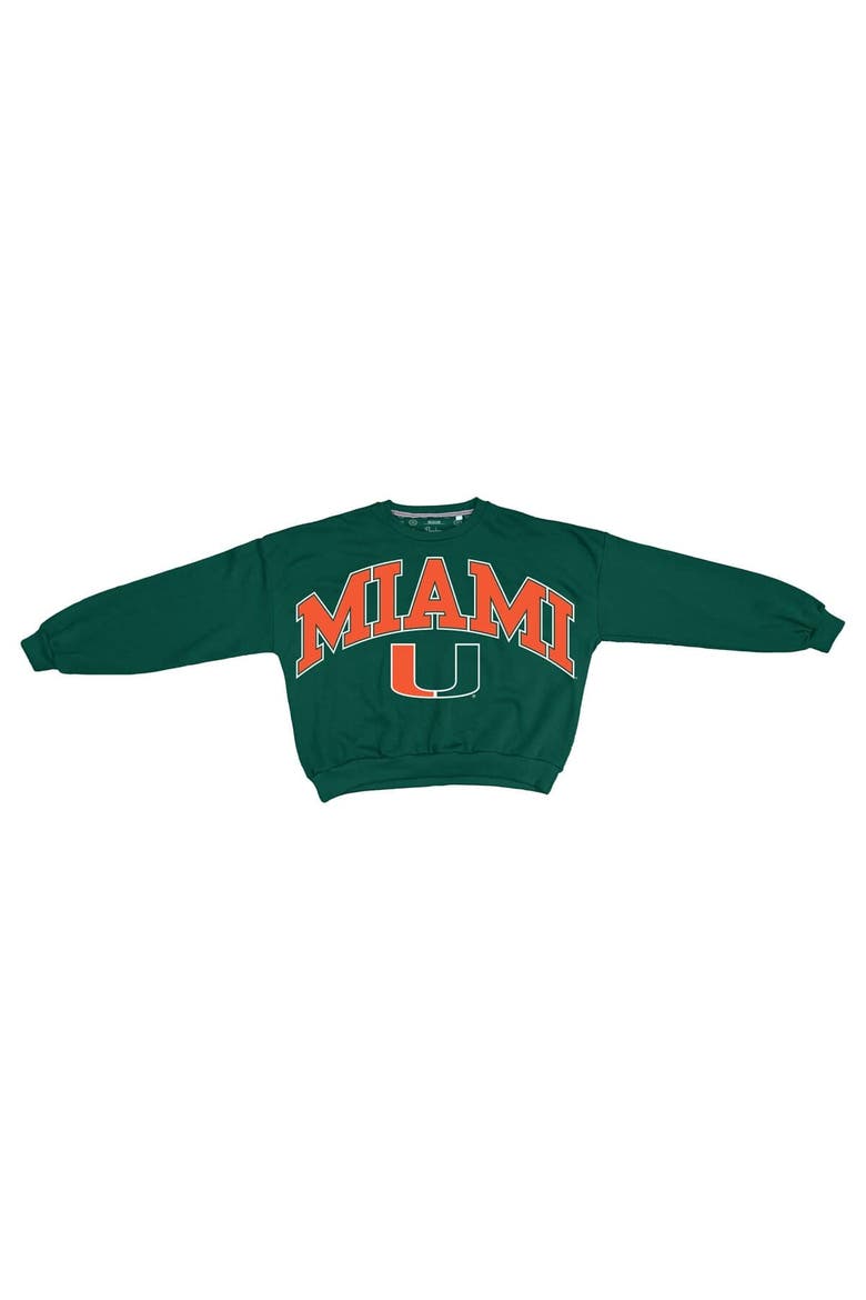 Women's Pressbox Green Miami Hurricanes Oversized Janice Waist-Length Sweatshirt, Main, color, Green