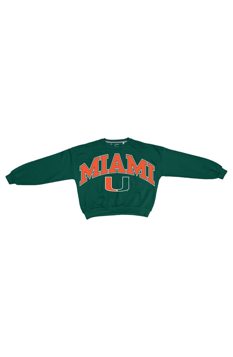 PRESSBOX Women's Pressbox Green Miami Hurricanes Oversized Janice Waist-Length Sweatshirt, Main, color, Green