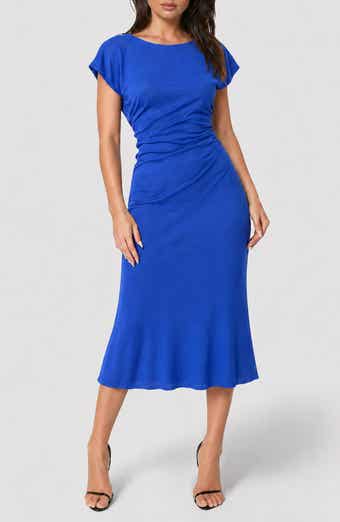 Crushed Satin Draped Back Midi Dress