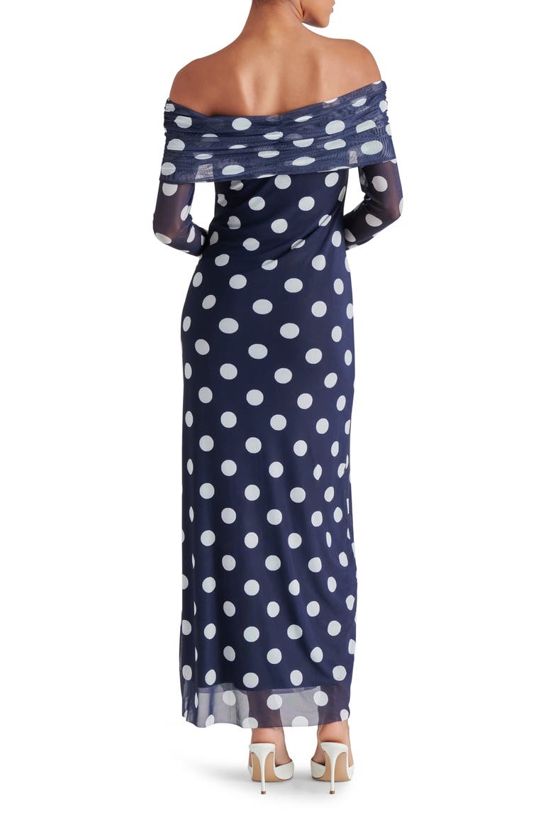 Aurelia Dot Off the Shoulder Long Sleeve Maxi Dress, Alternate, color, MARINE