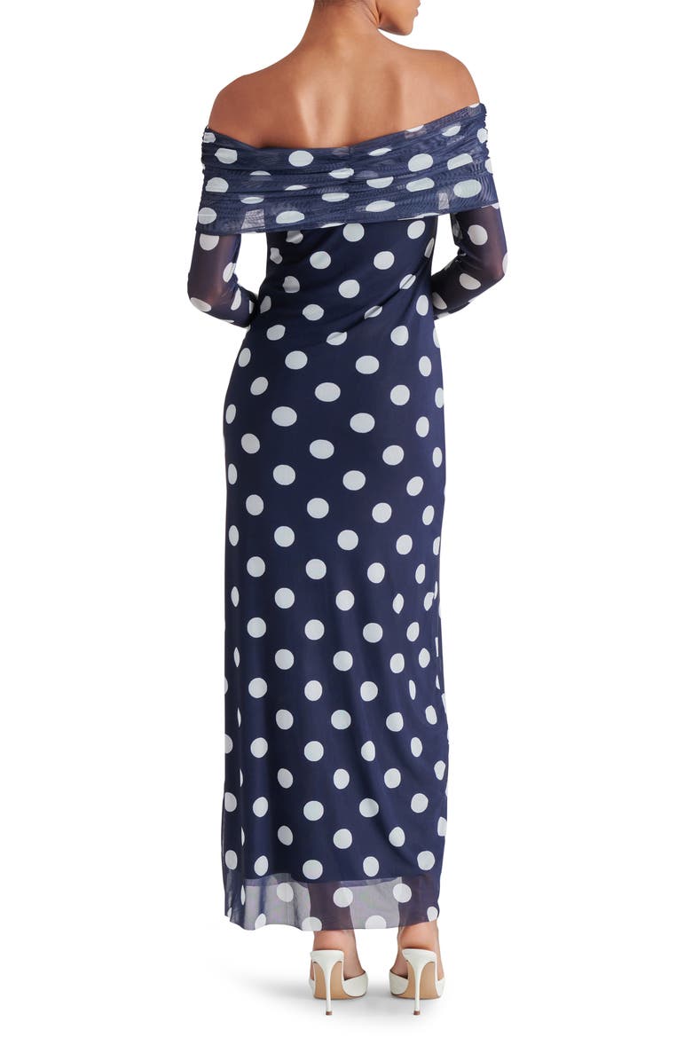 Steve Madden Aurelia Dot Off the Shoulder Long Sleeve Maxi Dress, Alternate, color, 
