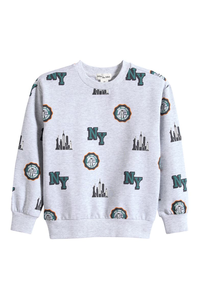 Kids' NYC Skyline Print Stretch Organic Cotton Sweatshirt, Main, color, LIGHT HEATHER GREY